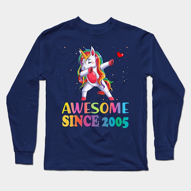 Awesome Since 2005 born unicorn for queens Birthday Gift Long Sleeve T-Shirt by YuriArt